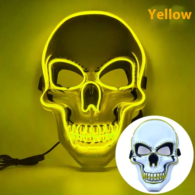 White Skull Mask Led Mask Luminous Yellow - Shop at LoveMi