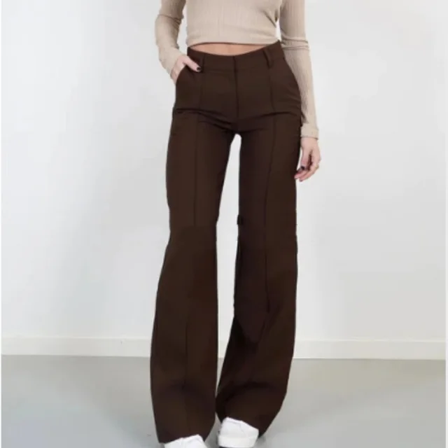 Women's Casual Pants Design Sense Stitching Straight leg Pants Brown - Shop at LoveMi