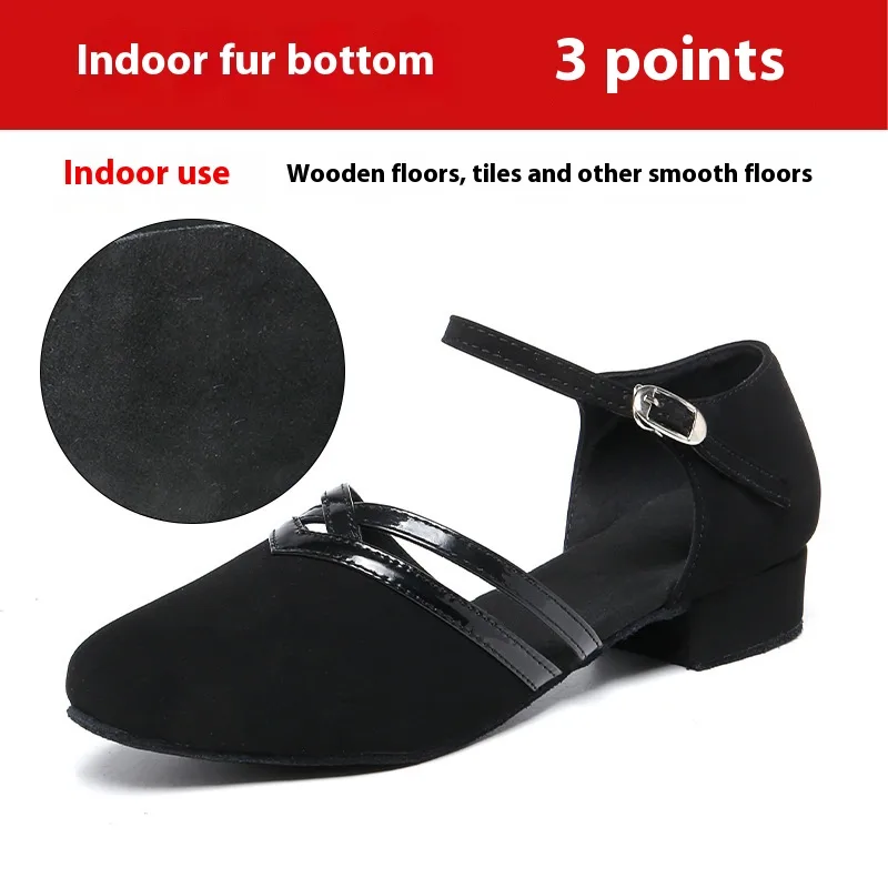 Latin Dance Shoes Women's Adult Soft Bottom Low Heel Indoor Black - Shop at LoveMi