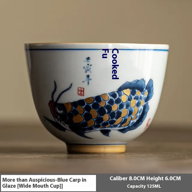 Retro Master Cup Year Fish Tea Cup Single Cup Blue Carp Wide Mouth - Shop at LoveMi