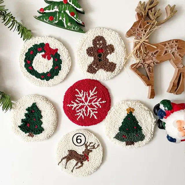 Christmas Poke Embroidery Coaster Material Package Handmade Heat Proof Mat Cloth Stamp Elk Coaster - Shop at LoveMi