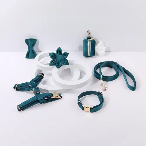 Classic Velvet Soft Pet Collar Traction Rope Suit Gem Green Velvet - Shop at LoveMi