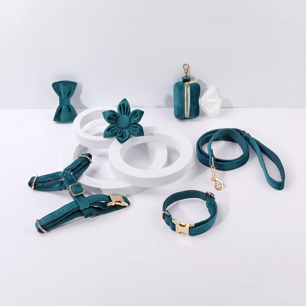 Classic Velvet Soft Pet Collar Traction Rope Suit - Gem Green Velvet