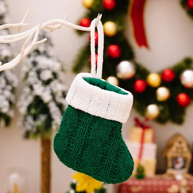Christmas Red Knife And Fork Set Mini Knitted Socks Home Creative Tableware Bag Green - Shop at LoveMi