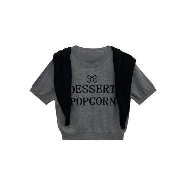 Ten Three Lines Women's Knitwear Two piece Embroidery Short Sleeve Top Gray - Shop at LoveMi