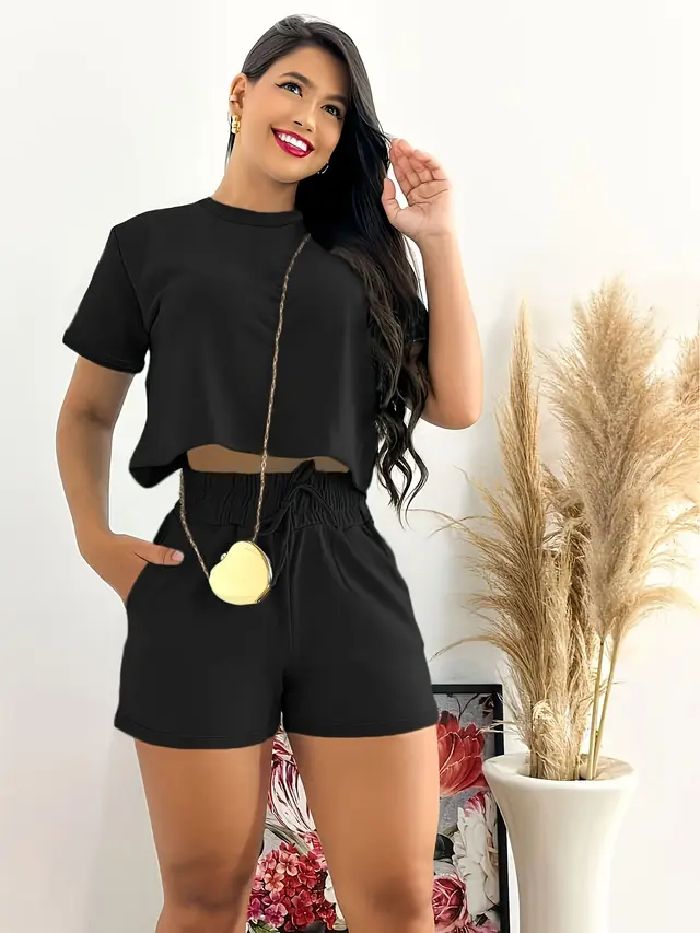 Summer New Short Sleeved And Shorts Set Black - Shop at LoveMi