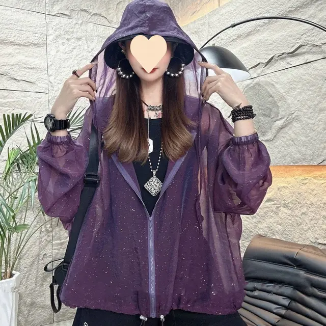 Hooded Drawstring Sun Protection Clothing For Women See through All matching Starry Sky Purple - Shop at LoveMi