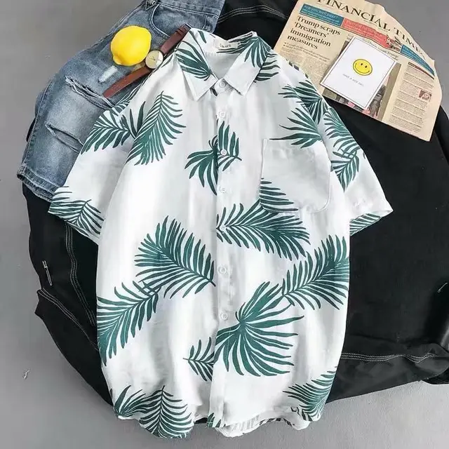 Summer Retro Short Sleeve Beach Vacation Shirt 120 Green - Shop at LoveMi