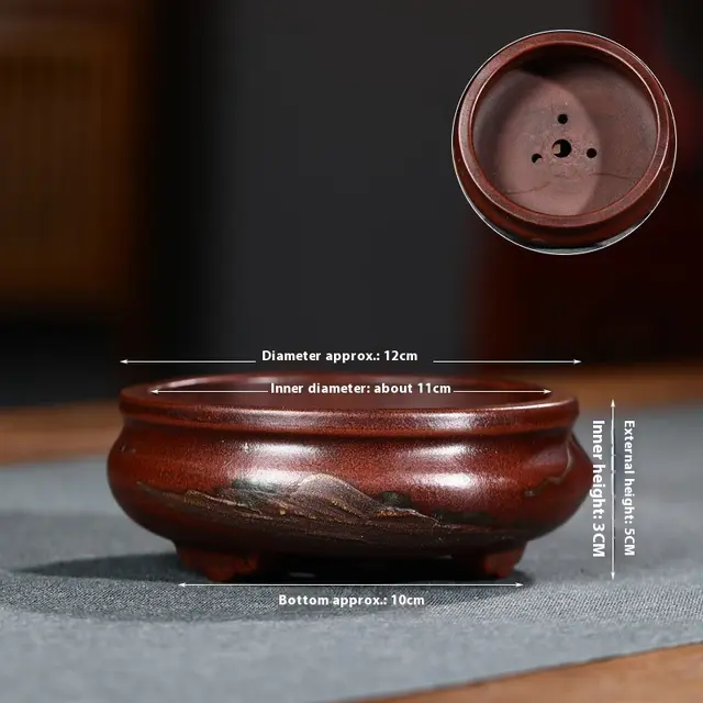 Purple Clay Reflux Mud Painted Xuan Round Square Ceramic Flowerpot Style1 - Shop at LoveMi