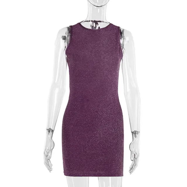 Summer Slim fit Shiny Fabric Backless Dress Purple - Shop at LoveMi