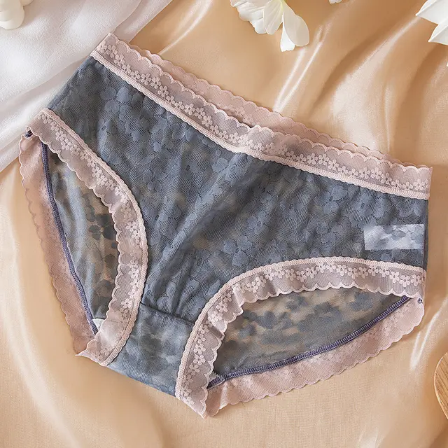 Lace Mid Waist Women's Briefs Gray - Shop at LoveMi