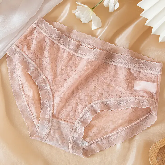 Lace Mid Waist Women's Briefs Light Pink - Shop at LoveMi
