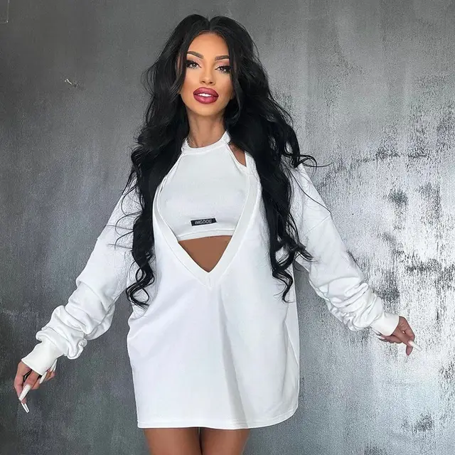 Personality All matching Sexy Slim fitting Sweater Two piece Set Top White - Shop at LoveMi