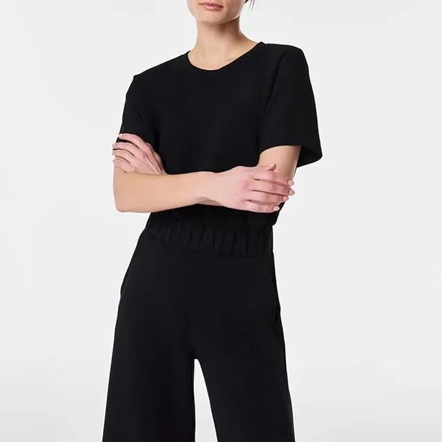 Highly elastic Plus Size Women's Elastic Waist Jumpsuit Black - Shop at LoveMi