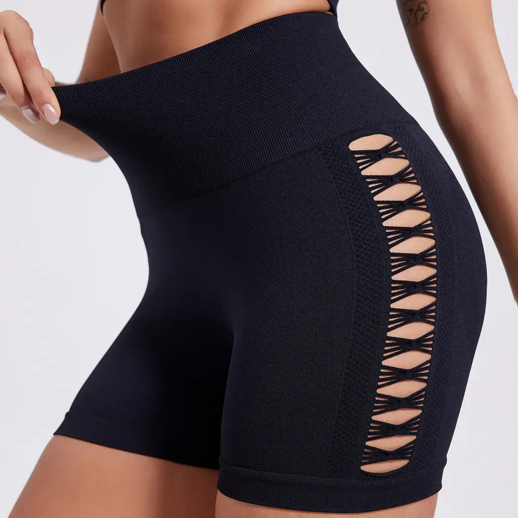 European And American Yoga Clothes Suit Running Solid Color - Black Shorts