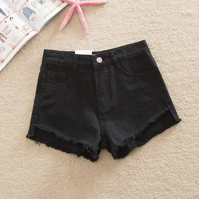 Asymmetric Hem Denim Shorts Black - Shop at LoveMi