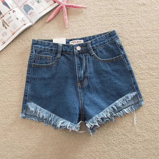 Summer Front Short Back Long High Waist Denim Shorts Dark Blue - Shop at LoveMi