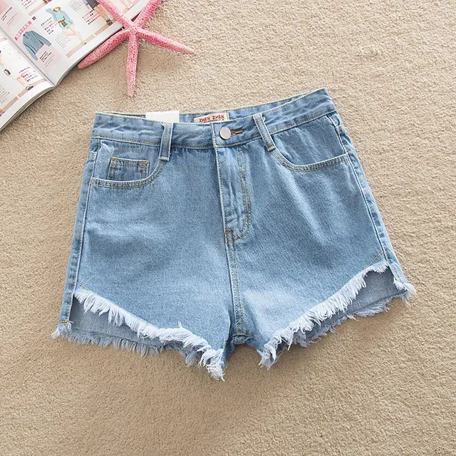 Summer Front Short Back Long High Waist Denim Shorts Light Blue - Shop at LoveMi