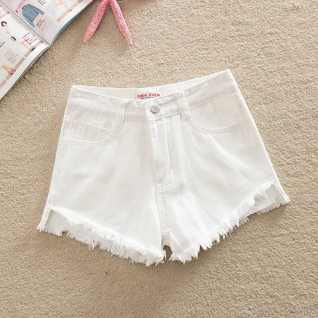 Summer Front Short Back Long High Waist Denim Shorts White - Shop at LoveMi