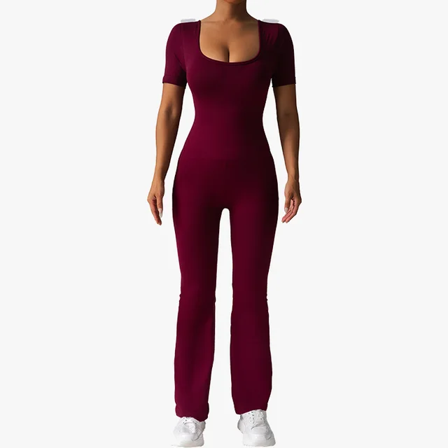 Beauty Back Hip Lifting One piece Bell bottom Pants Yoga Clothes Wine Red - Shop at LoveMi