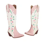 Plus Size National Classic Embroidered Boots Thick-heeled Embroidered Knight Knee-high Boots - Red