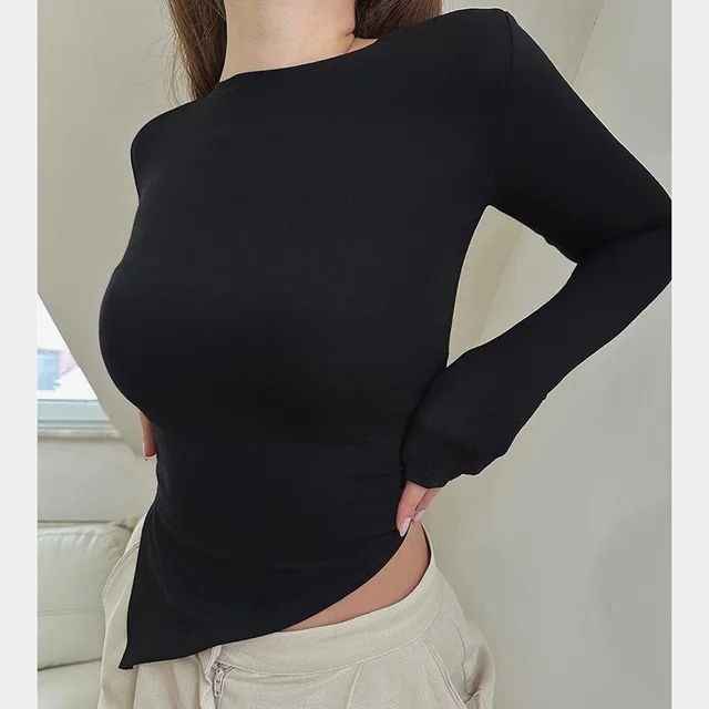 Women's Autumn Fashion Solid Color Casual Long Sleeves Top Black - Shop at LoveMi