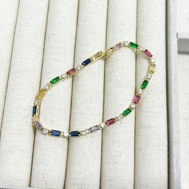 European And American Special interest Design Pink White Color Zircon Bracelet Female Ins Fashion Simple Gold Color Zirconium 1 - Shop at LoveMi