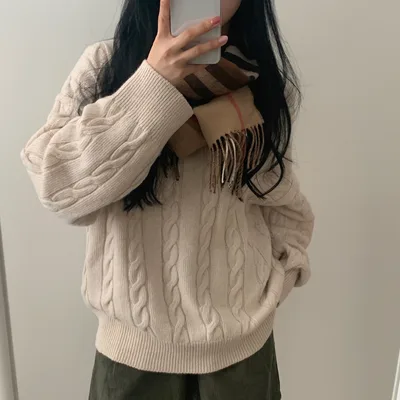 Loose Pullover Twist Sunken Stripe Design Blouse Apricot - Shop at LoveMi