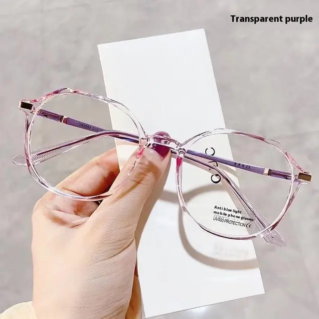 Polygon Anti blue Light Plain Glasses For Bare Face Transparent Purple Frame - Shop at LoveMi