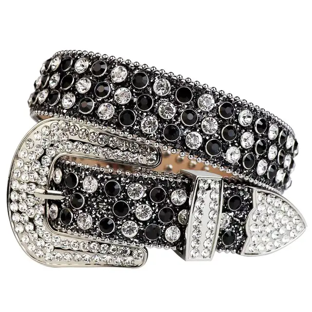 Women's Rhinestone Rivet Inlaid Rhinestone Alloy Pin Buckle Belt Style 3 - Shop at LoveMi