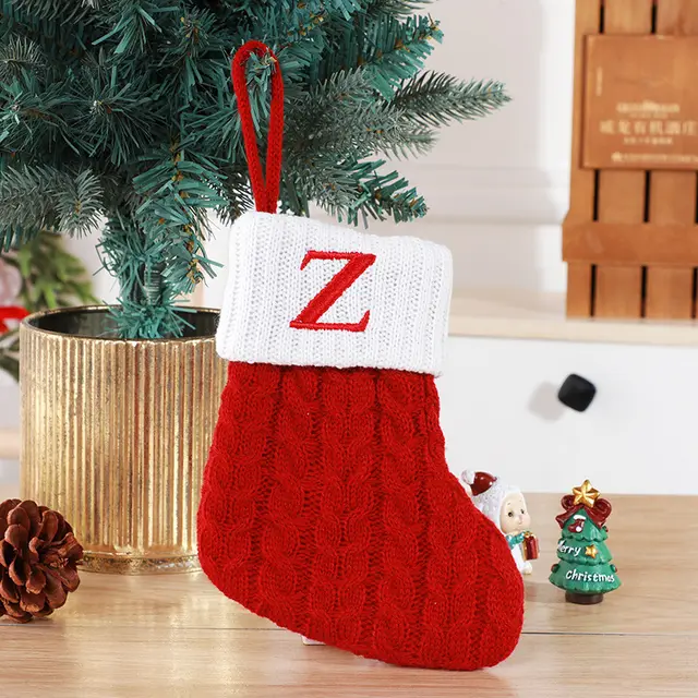 Cute Letters Christmas Stockings Decorative Creative Tree Pendant Wool Knitted Socks Red Z - Shop at LoveMi