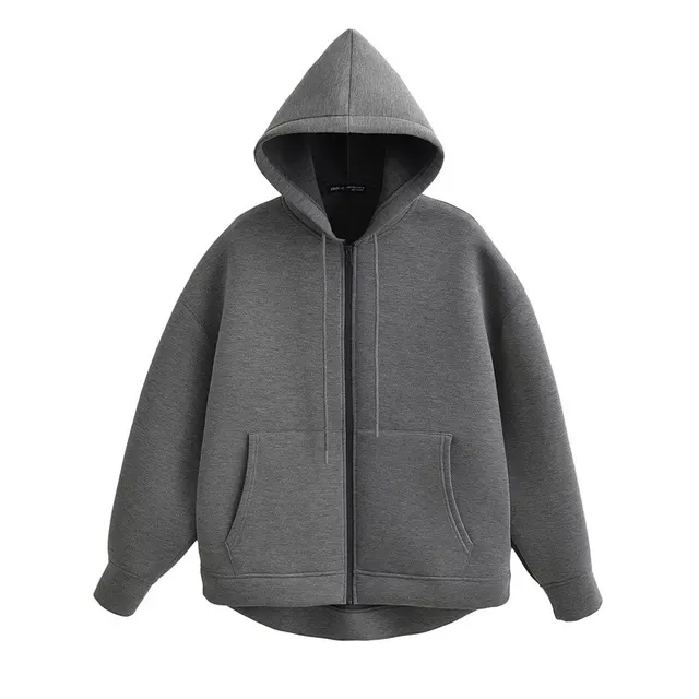 Winter Zipper High Street Double Pocket Oversized Loose Sweater Dark Gray - Shop at LoveMi