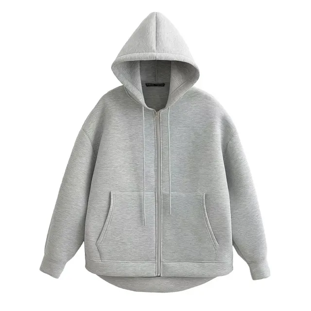Winter Zipper High Street Double Pocket Oversized Loose Sweater Gray - Shop at LoveMi