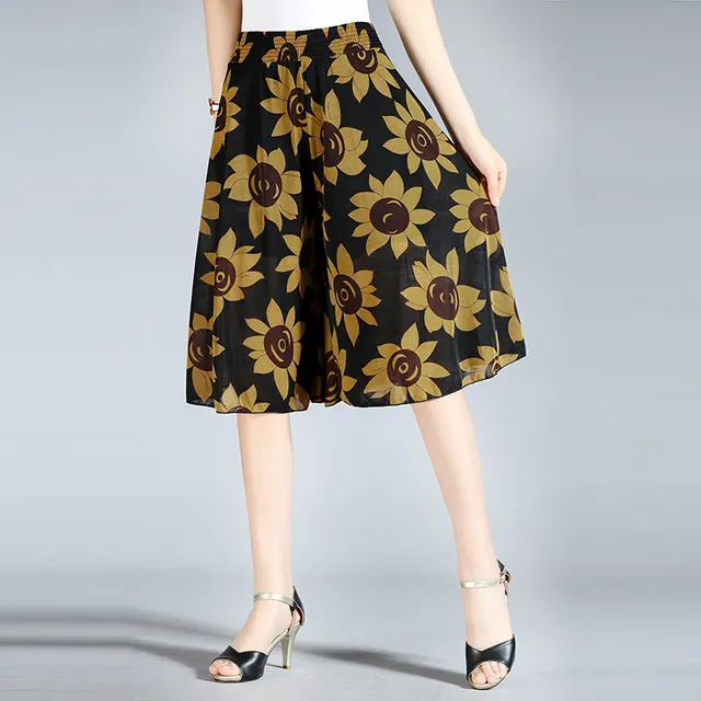Summer Middle aged And Elderly Women's Floral Elastic Waist Culottes K212 - Shop at LoveMi