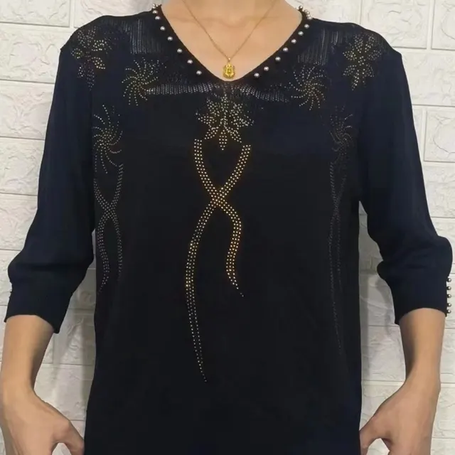 Fashion Ice Silk Sweater Three quarter Sleeve Pullover Top For Women Black - Shop at LoveMi