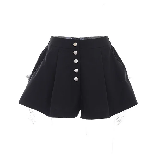 European And American Style Fresh Sweet Slim Fit All match A Swing Loose fitting Wide leg Short Jumpsuit Black - Shop at LoveMi
