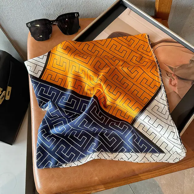 Women's Scarf Fashion Flower Artificial Silk Orange Blue Emboss - Shop at LoveMi