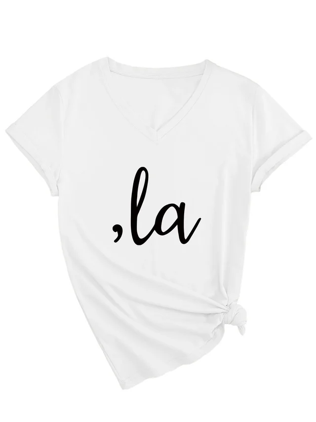 Letter V neck T shirt Simple Women 3812 White Black - Shop at LoveMi