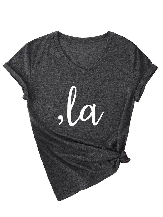 Letter V neck T shirt Simple Women Heather Black Gray And White - Shop at LoveMi