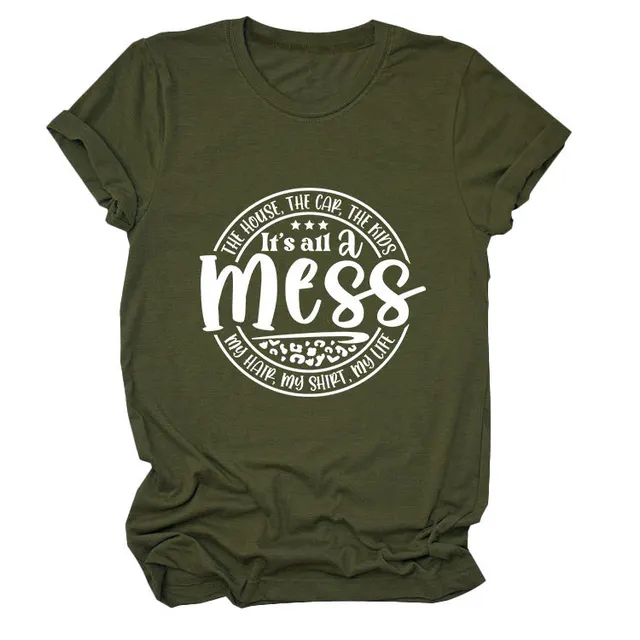 Round Neck T shirt The House Car The Kids Top Army Green White Color Picture - Shop at LoveMi