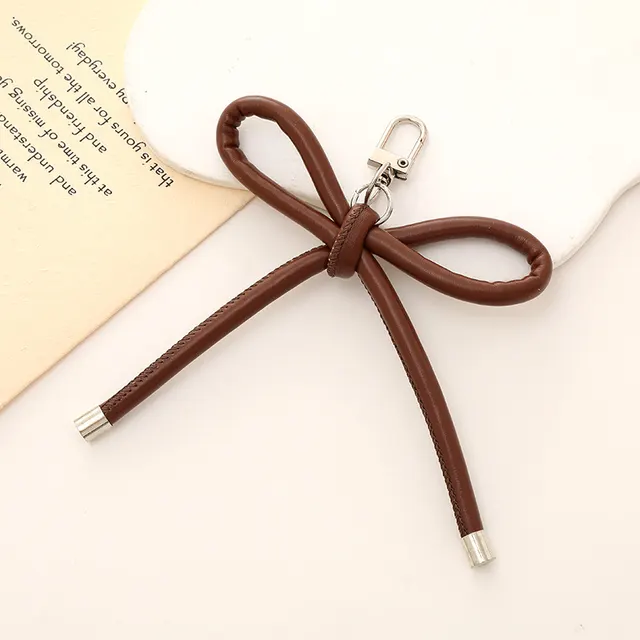 Ins Color Dopamine PU Leather Rope Pendant Luggage Keychain Ornaments Brown - Shop at LoveMi