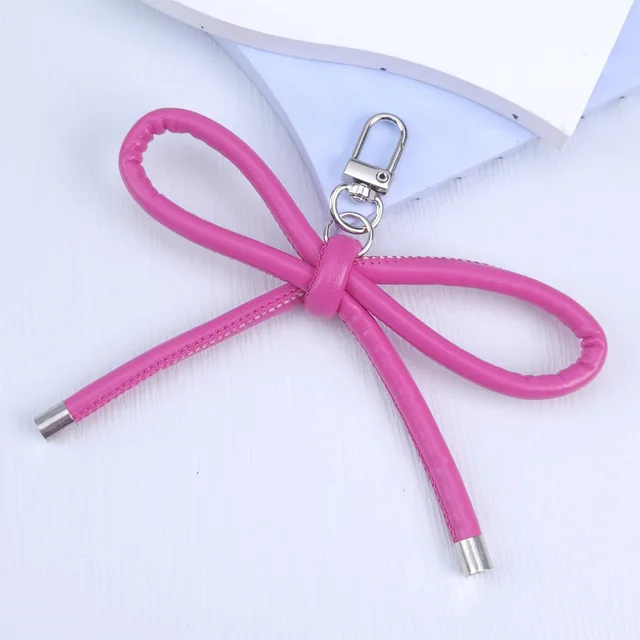 Ins Color Dopamine PU Leather Rope Pendant Luggage Keychain Ornaments Rose Red - Shop at LoveMi
