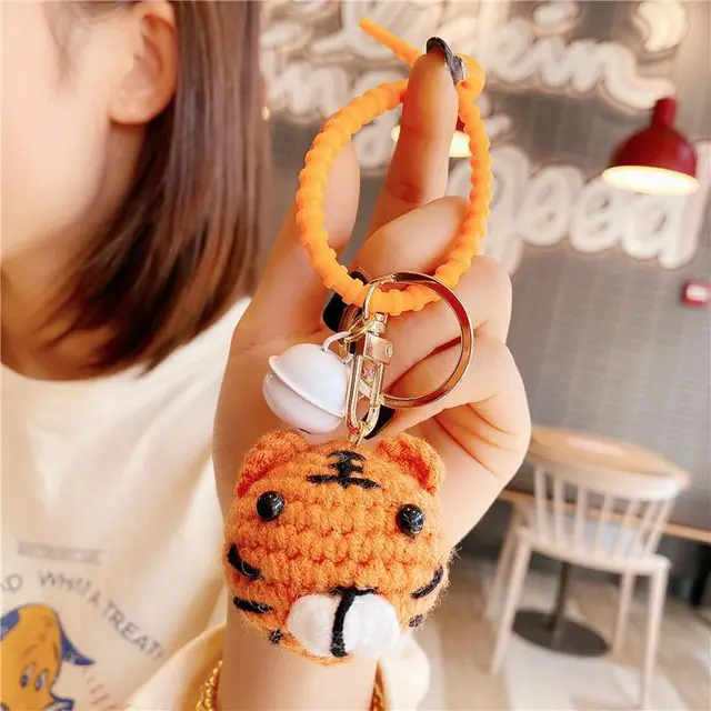 Internet Celebrity Ins Lamb Black Cat Car Key Ring Handbag Pendant Hand Woven Orange Tiger - Shop at LoveMi