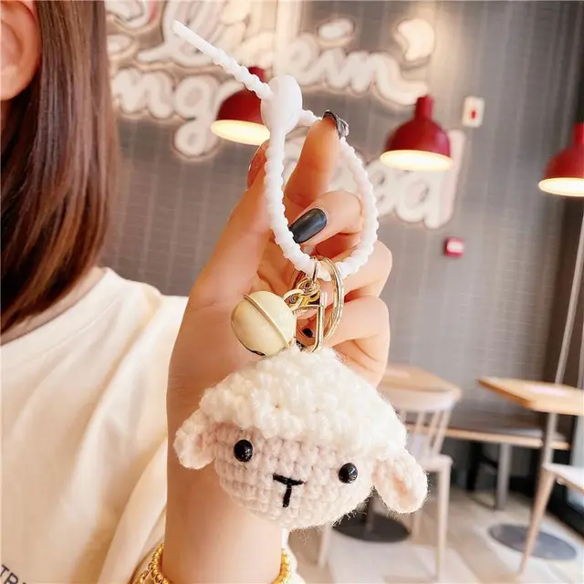 Internet Celebrity Ins Lamb Black Cat Car Key Ring Handbag Pendant Hand Woven Sheep - Shop at LoveMi