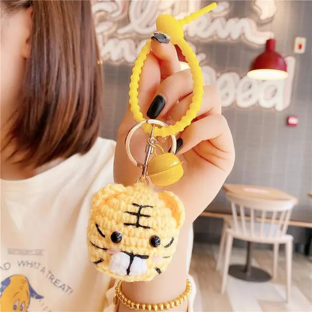 Internet Celebrity Ins Lamb Black Cat Car Key Ring Handbag Pendant Hand Woven Yellow Tiger - Shop at LoveMi
