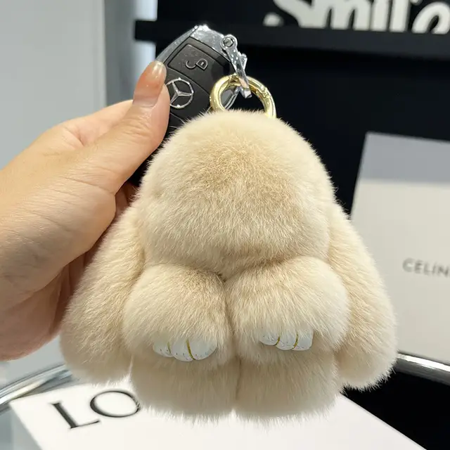 Cute Plush Doll Bunny Car Key Ring Pendant Milk Tea Color 14Cm - Shop at LoveMi