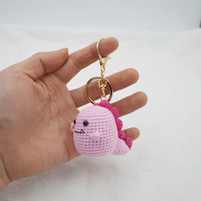 Little Dinosaur Knitted Pendant Key Ring Pink Gold Buckle - Shop at LoveMi