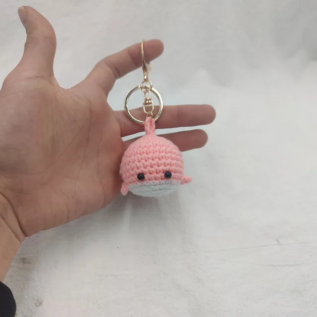 Wool Crocheted Dancing Whale Keychain Cute Handmade Pendant Pink Gold Buckle - Shop at LoveMi