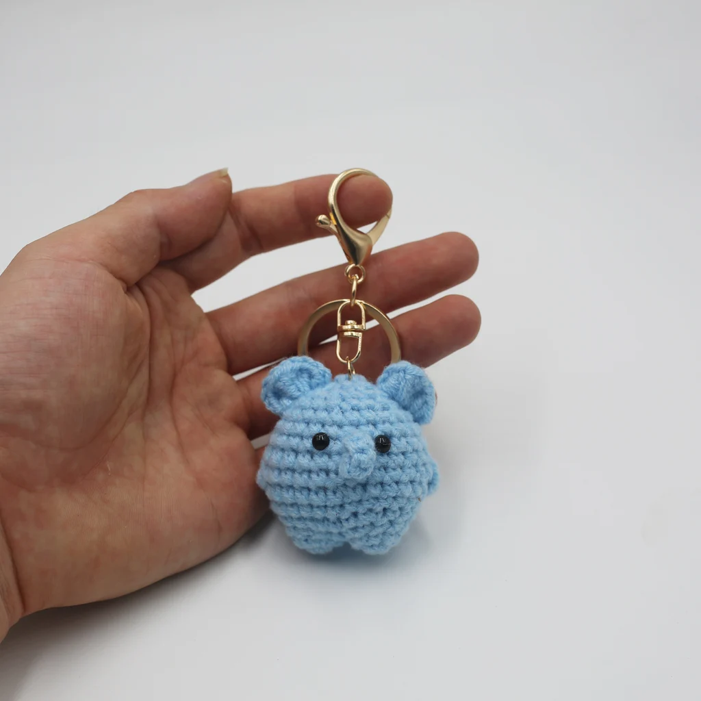 Wool Animal Keychain Handmade Woven Accessories - Baby Elephant Gold Buckle