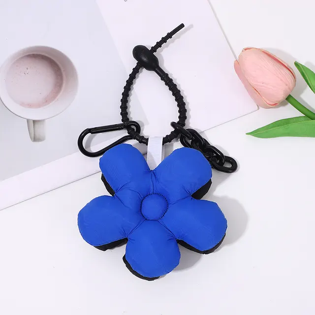 Ins Women's Cute Flowers Double sided Color Matching Fabric Flower Bends And Hitches Keychain Blue And Black - Shop at LoveMi